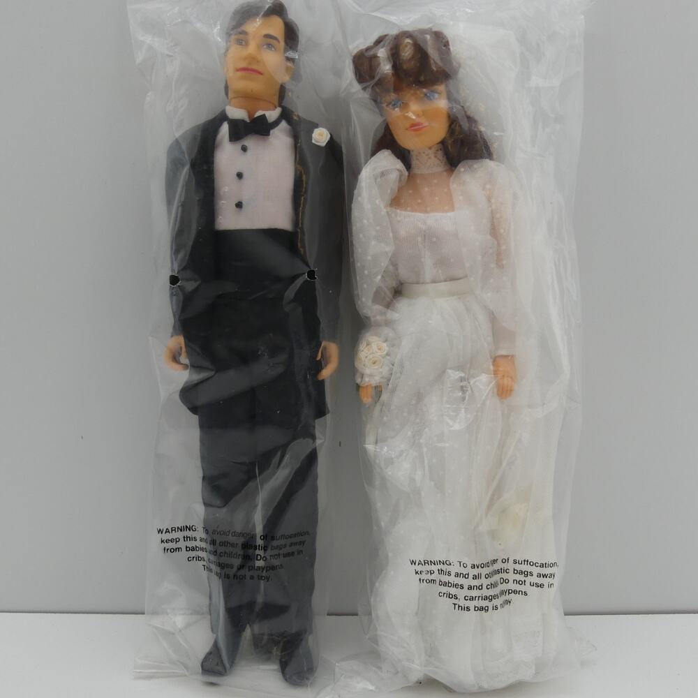 1992 Avon Bride & Groom Wedding Dolls Lot of 2 NRFB Factory Bags No Original Box